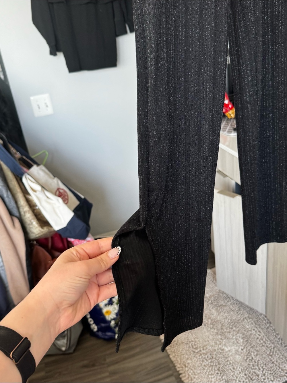 Reformation Black Sparkly Largo Pant Wide Leg Knit Trousers Size Large - Picture 6 of 10